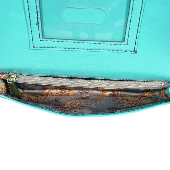 HOBO Alta $98 Aqua Leather Bi-Fold Clutch Organizer Wallet - Picture 7 of 10